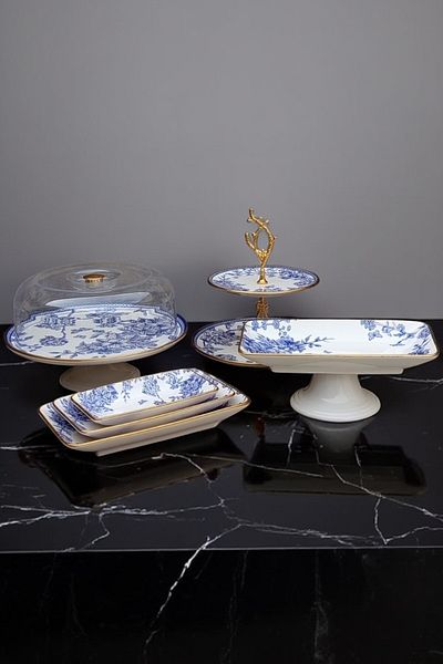 Pinkev 6 Piece Ceramic Cake Presentation Plate Set
