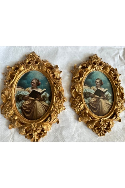busraconcept Vintage tarzı 2li dekoratif dekopaj tablo 30cm