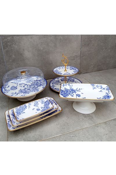 Pinkev 6 Piece Ceramic Cake Presentation Plate Set