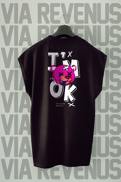 Vordevia I'M Ok Back Printed Zero Sleeve Crew Neck Sports Tshirt