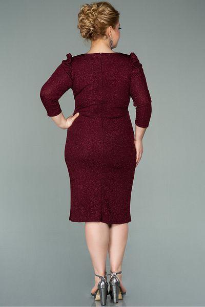 Efelif Burgundy Capri Sleeve Glitter Plus Size Evening Dress Abk38975