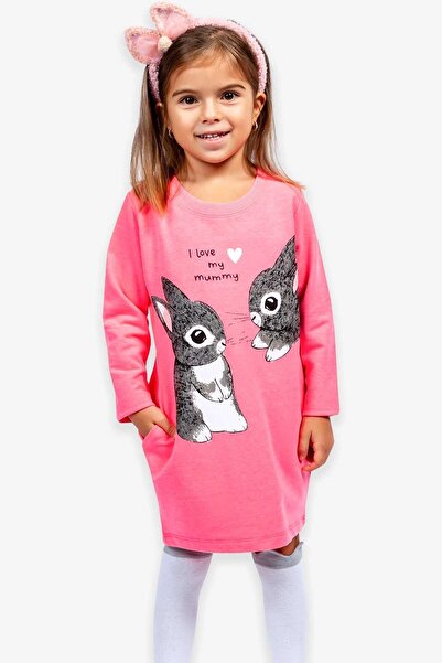 Breeze Girl's Tunic Rabbit Patterned 1.5-5 Years, Neon Pink
