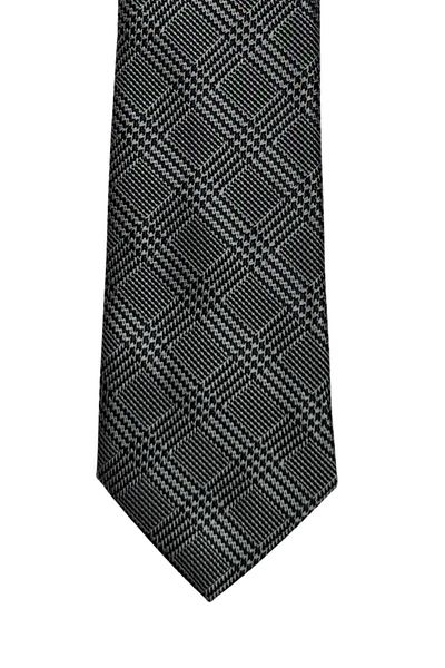 1001 Kravat Plaid Patterned Dark Gray Colored 7 cm Wide Thin Tie