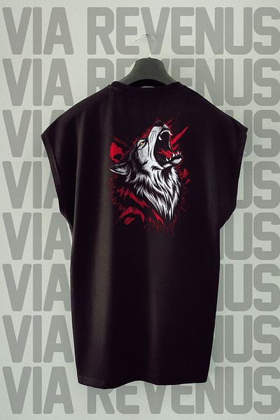 Vordevia Wolf Back Printed Zero Sleeve Crew Neck Sports Tshirt