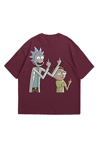 Scrovtie Kadın Erkek Mürdüm Orta Parmak Rick And Morty Baskılı Oversize Bisik...