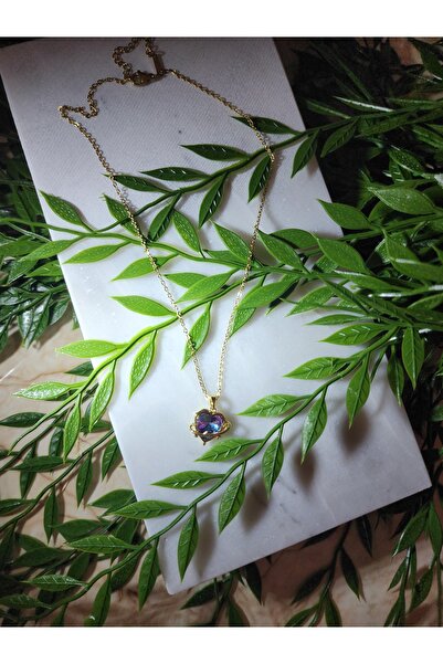 ALLEGRİA Gold Purple Stone Vine Heart Pendant