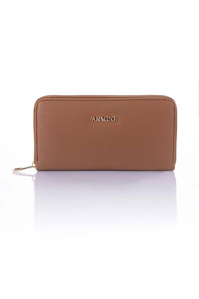 Getcho Armine C05 Women's Tan Zippered Long Wallet with Card Holder Compartment and Coin Compartment Solid Color Daily Model
