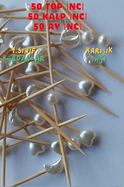 Armashine 150 Mixed Pearl Cocktail Toothpicks - Ball Pearl, Heart Bead, Moon Pearl Engagement Promise Luxury Toothpicks