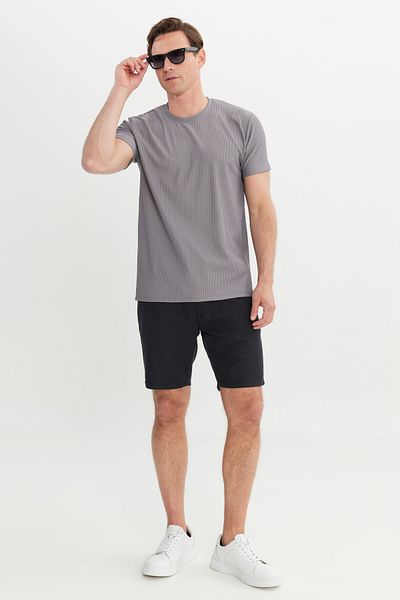 AC&Co / Altınyıldız Classics Ανδρικό ανοιχτό γκρι Slim Fit Slim Fit Crew Neck Stretch T-shirt