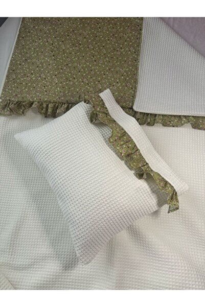 Blue Atelier Tek Kişilik Fırfırlı %100 Pamuk Lüks Çiçekli Pike Takımı