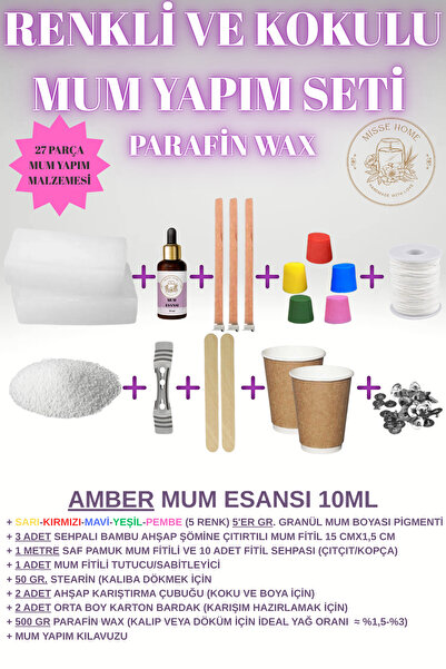 Misse Mum Yapım Seti (Full Set) Parafin Wax + Mum Esansı + Mum Boyası + Stearin + Mum Fitil ve Mum Malzeme