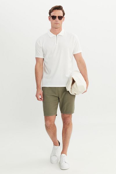 AC&Co / Altınyıldız Classics Ανδρικό μπλουζάκι Ecru Relax Fit Relaxed Cut Polo Neck Stretchy T-shirt