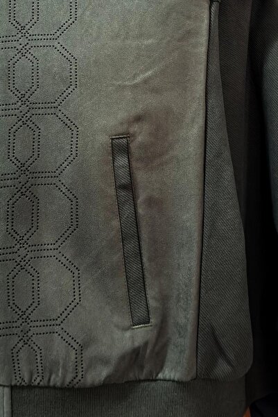 BESSA Men's Khaki Suede Detailed Tracksuit Set Laser Cut Motif Jacquard Fabric Standard Fit