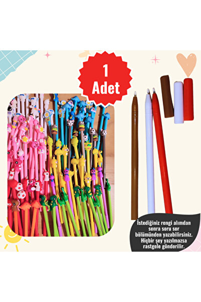 MUTLUYÜZ 1 ADET Hayvanlı Jel Kalem ve Silikon Başlık, Hediyelik Öğrenci Çocuk...