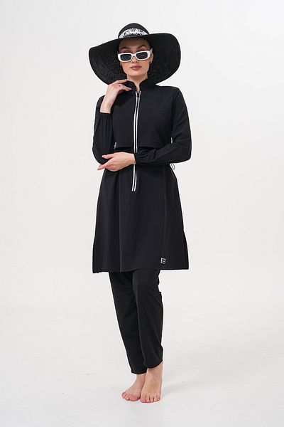 MAG FASHİON Parachute Fabric Black Hijab Swimsuit Full Covered Hijab Swimsuit Plus Size Burkini
