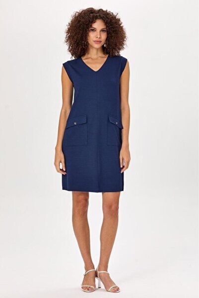 İKİLER V Yaka Cep Detaylı Elbise 025-2501