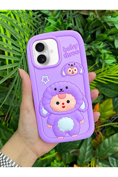 OSG iPhone 16 Plus Uyumlu Darbe Emici Yumuşak Dokulu 3d Tatlı Koyun Desenli Premium Telefon Kılıfı