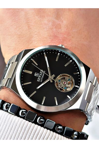 Reward Silver Color Automatic Winding Steel Cord Men's Wrist Watch + Bracelet
