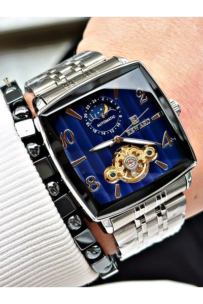 Reward Silver Color Square Mechanism Automatic Winding Men's Wristwatch + Bracelet