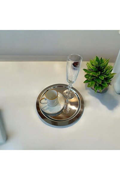 Genel Markalar 6'lı Gümüş Paslanmaz Çelik Yuvarlak Kahve, Çay, Pasta Servis T...