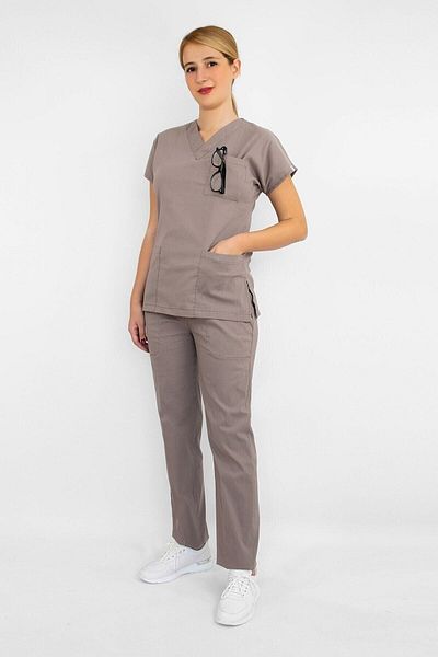 Nur Medikal Giyim Mink Lycra Doctor Nurse Jersey - Κάτω και επάνω σετ Scrubs Grey