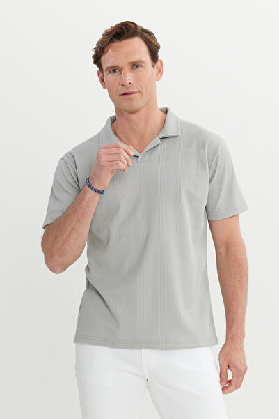 AC&Co / Altınyıldız Classics Men's Light Gray Relax Fit Relaxed Cut Polo Neck T-Shirt