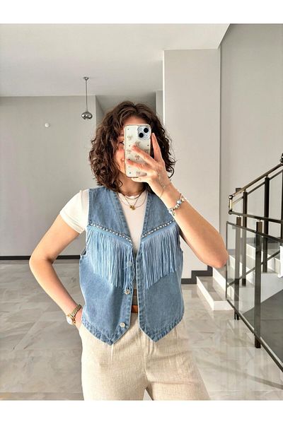 Butik Denim Vest with Tassel Detail