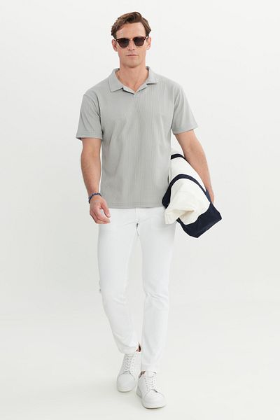AC&Co / Altınyıldız Classics Pánské světle šedé tričko Relax Fit s ležérním střihem Polo výstřihem