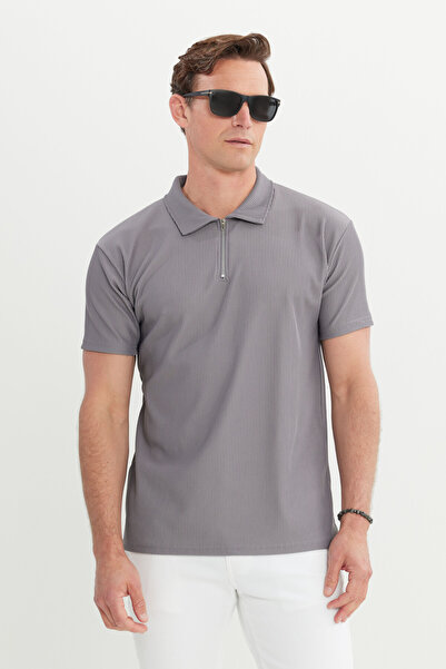 AC&Co / Altınyıldız Classics Мъжка светлосива тениска с поло яка, свободна кр...