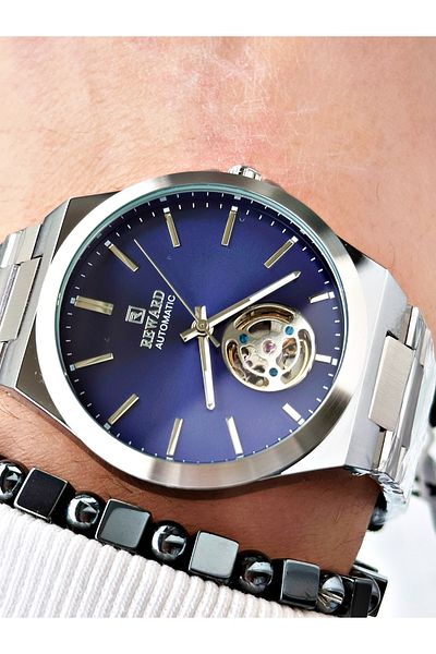 Reward Silver Color Automatic Winding Steel Cord Men's Wrist Watch + Bracelet
