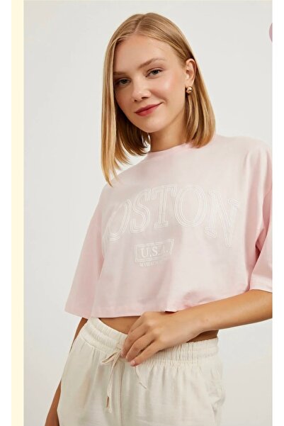 MODA Crop din bumbac pieptănat, confortabil, de culoare portocalie, cu imprim...