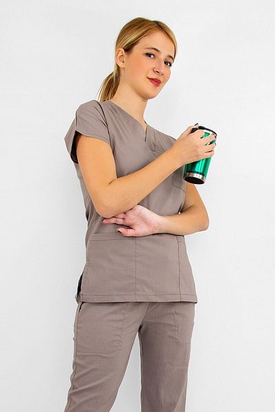 Nur Medikal Giyim Mink Lycra Doctor Nurse Jersey - Κάτω και επάνω σετ Scrubs Grey