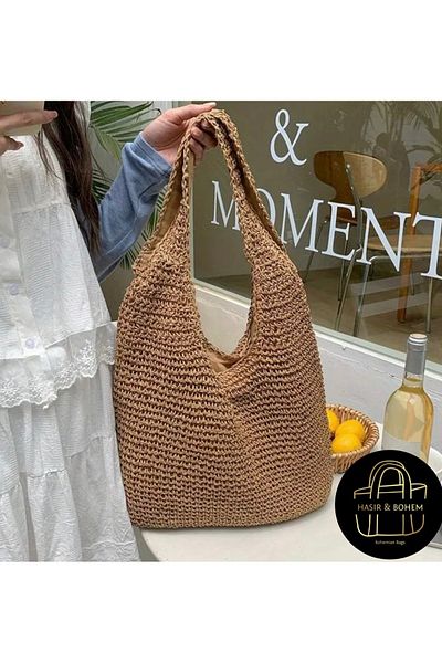 hasır bohem Geantă de plajă pentru femei Bohemian Straw - Funie de hârtie