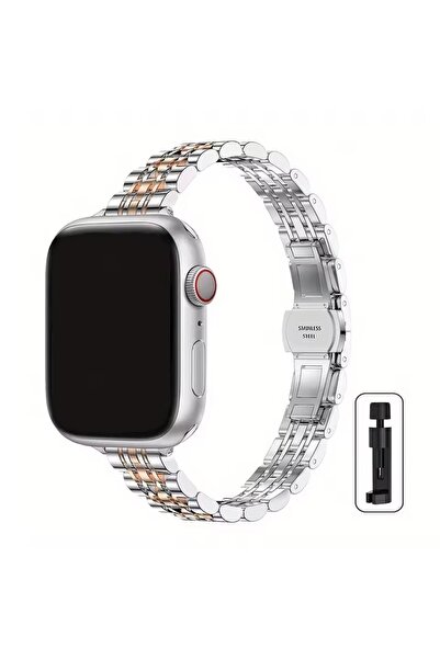 Alstrap Apple Watch 10 46mm 7 8 9 45mm 4 5 6 44mm Uyumlu Paslanmaz Çelik İnce...