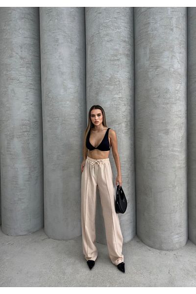 LECTUEL Front Tassel Detailed Linen Pantalon