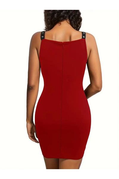 modaserdem Women's Strappy Deep V Neck Bird Eye Detailed Janjan Crepe Dress