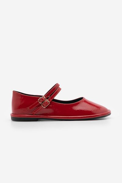 Marjin Ballerinas mit Schnalle für Damen, rotes Lackleder und doppelte Riemen