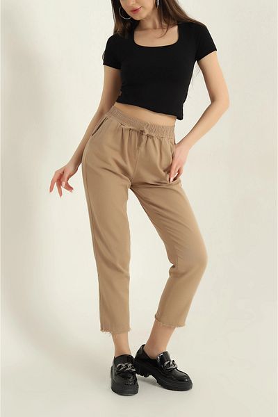 VıoShıne Women's Elastic Waist High Waist Pocket Gabardine Trousers