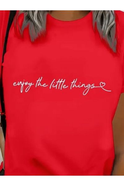 Viyamo Women's Short Sleeve Basic Single Jersey Blouse with Text Printed on the Front
