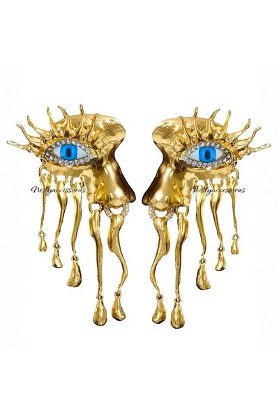 neslyaccessories Gold Eye Drop Statement Earrings