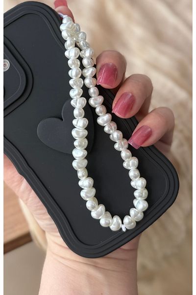 MirazTasarim Mi̇raztasarim Cream Color Shape Acrylic Pearl Phone Charmi Phone String Bag Charmi