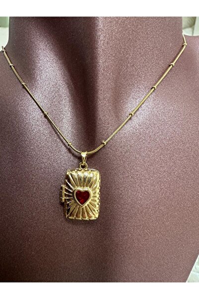 ECEMSEL قلادة فولاذية أنيقة قابلة للفتح مع تفاصيل حجر بورجوندي