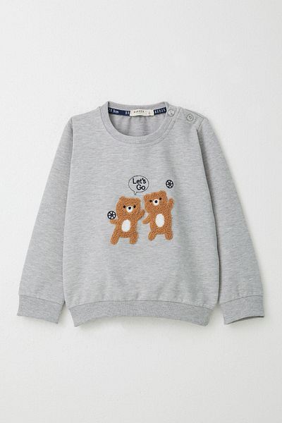 Breeze Baby Boy Tracksuit Set Cute Embossed Moonlight Friends Printed 9 Months-3 Years, Light Gray Melange