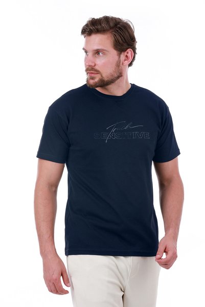 WERRONİ Men's Slim Fit Touch Sensitive Printed Navy Blue Color T-Shirt