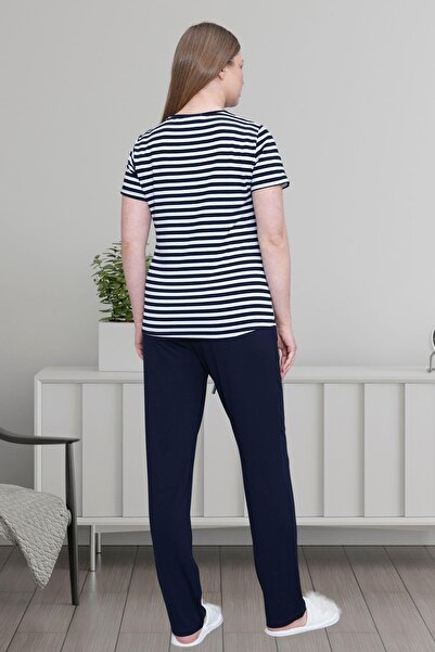 Mecit Pijama Mecit 6202 Синій смугастий піжамний комплект для жінок великих розмірів