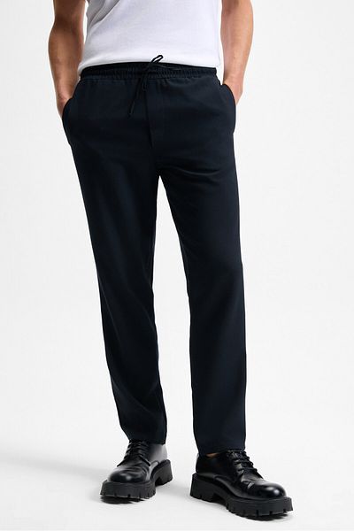 GRIMELANGE Khorn Men's Relaxed Lace-Up Regular Leg Navy Blue Trousers
