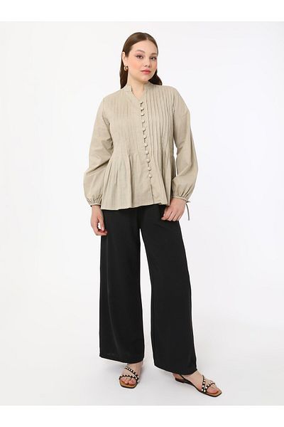 ALİA Plus Size Black Elastic Waist Trousers - Alia