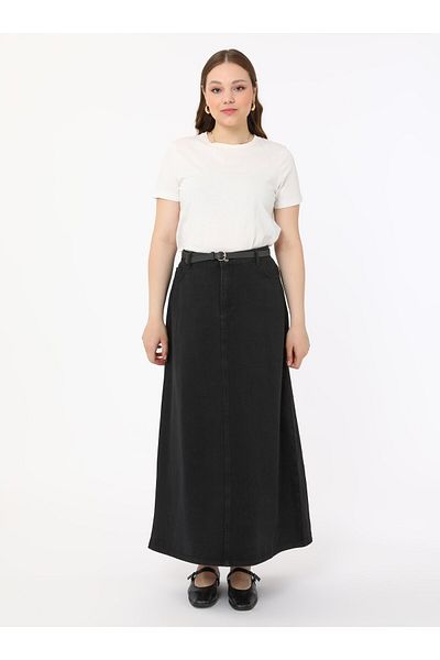 ALİA Large Size Denim Skirt - Black - Alia