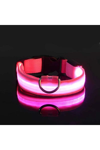 Choice S neck 34-41cm Pink Dog Collar Nylon LED Night Safety Flashing Glow In The Dark Pet Dog Leash pet Do