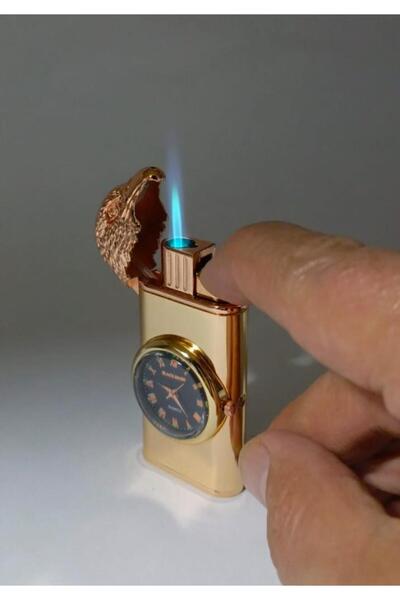 abnturk 2 Noktadan Yanan Kartal Başlı Saatli Çakmak Metal Saat Normal Stil Yanan ve Pürmüz gibi Yanan Çakmak